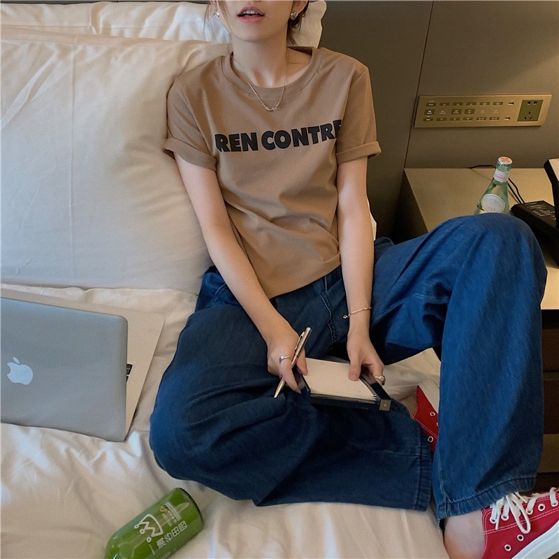 Áo thun IELGY tay ngắn dáng rộng in chữ thời trang năng động cho nữ