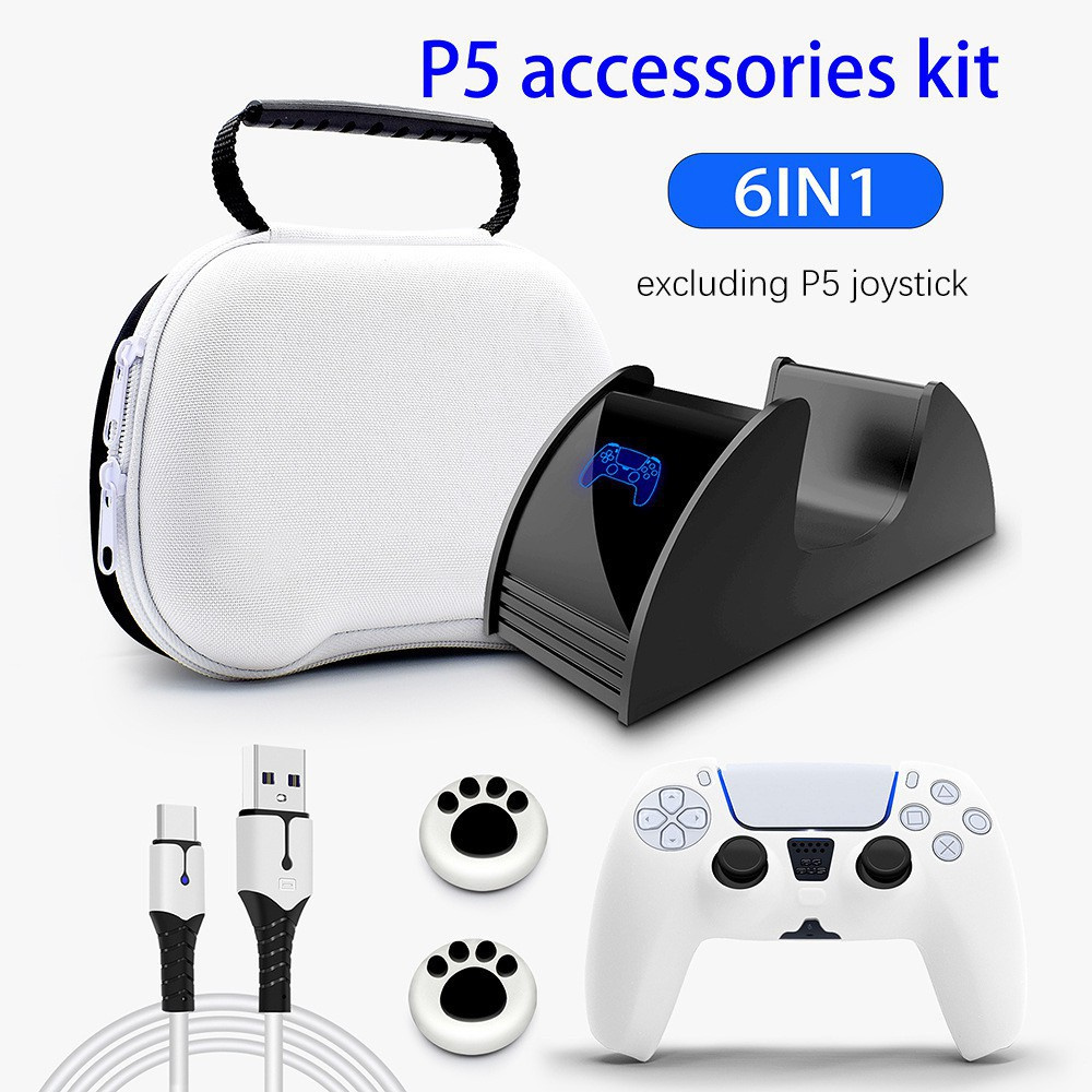 Set Vỏ Lammcou Bọc Tay Cầm Chơi Game Ps5 Làm Từ Silicon Kèm Dây Cáp Sạc Đa Năng Tiện Lợi