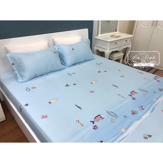 Bộ Ga Gối Lụa Tencel Biển xanh  ( Ảnh thật 100%)