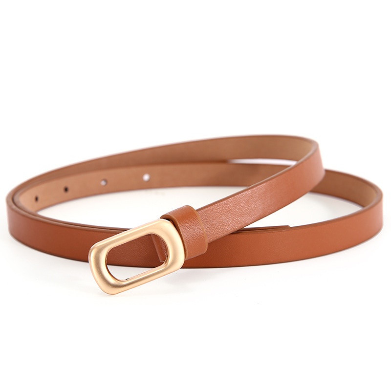 Thắt Lưng Da PU Bản Nhỏ Khóa Vuông Màu Vàng Thời Trang Cho Nữ