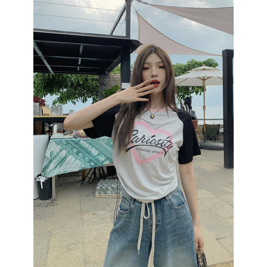 Áo Chui Đầu Tay Ngắn Cổ Tròn Phối Dây Rút In Họa Tiết Xinh Xắn