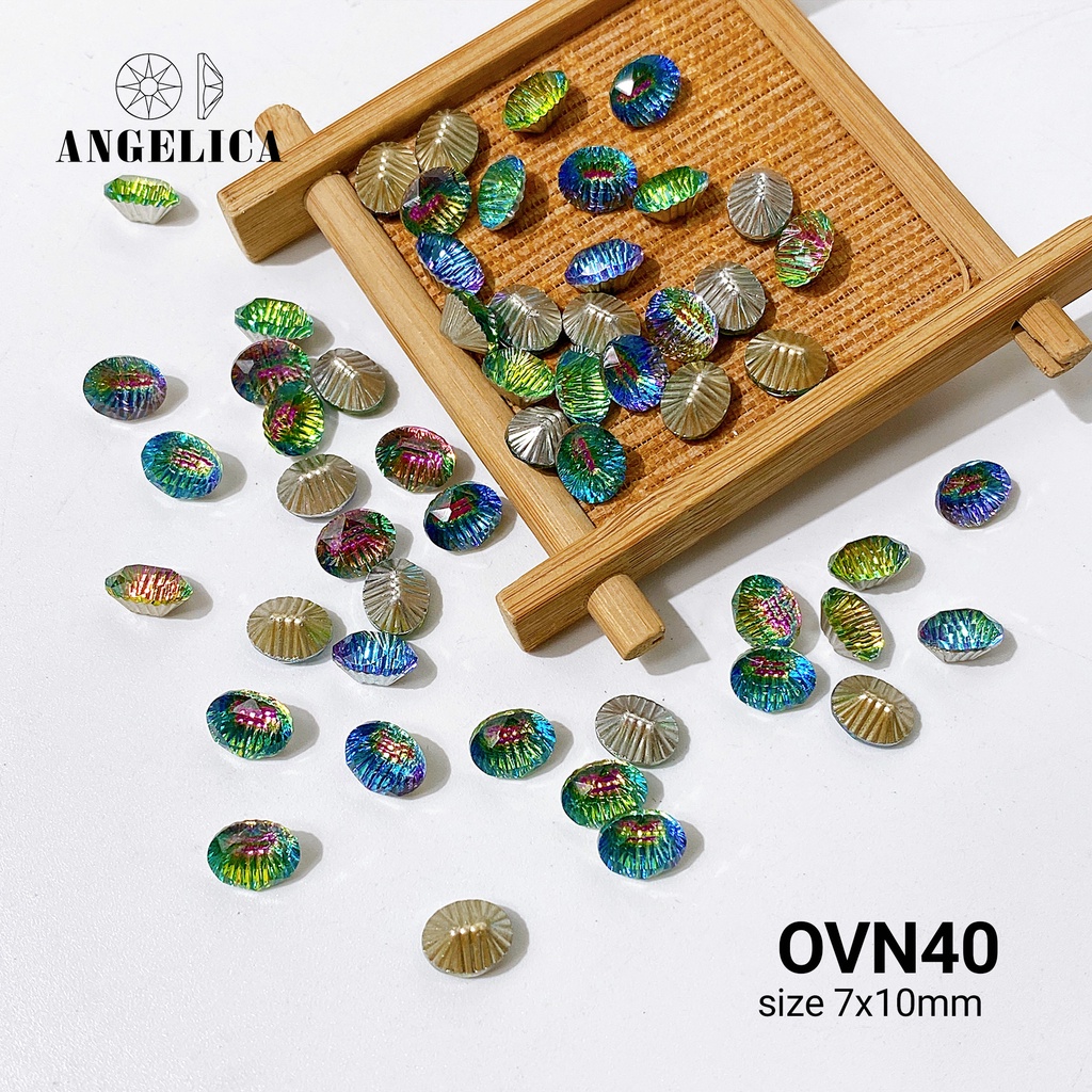 Túi 5 Viên Đá khối Nail Hình Oval/ Ô Van Chân Vàng Trang Trí Móng ANGELICA OVN