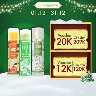 Combo 3 Son dưỡng môi, giảm thâm, hồng môi MILAGANICS (Son Trà Xanh 4.5g + Son Gấc 4.5g + Son Dừa 4.5g)