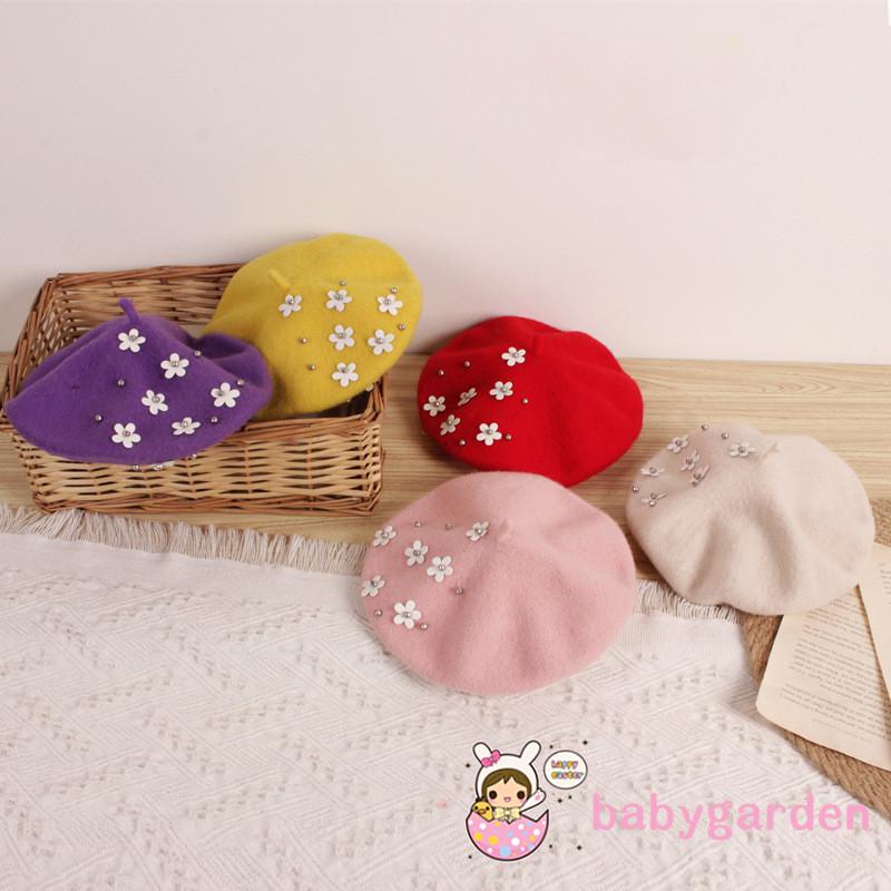 Babygarden Mũ Beret Len Đính Hoa Và Ruy Băng Thời Trang Mùa Đông Cho Bé Gái