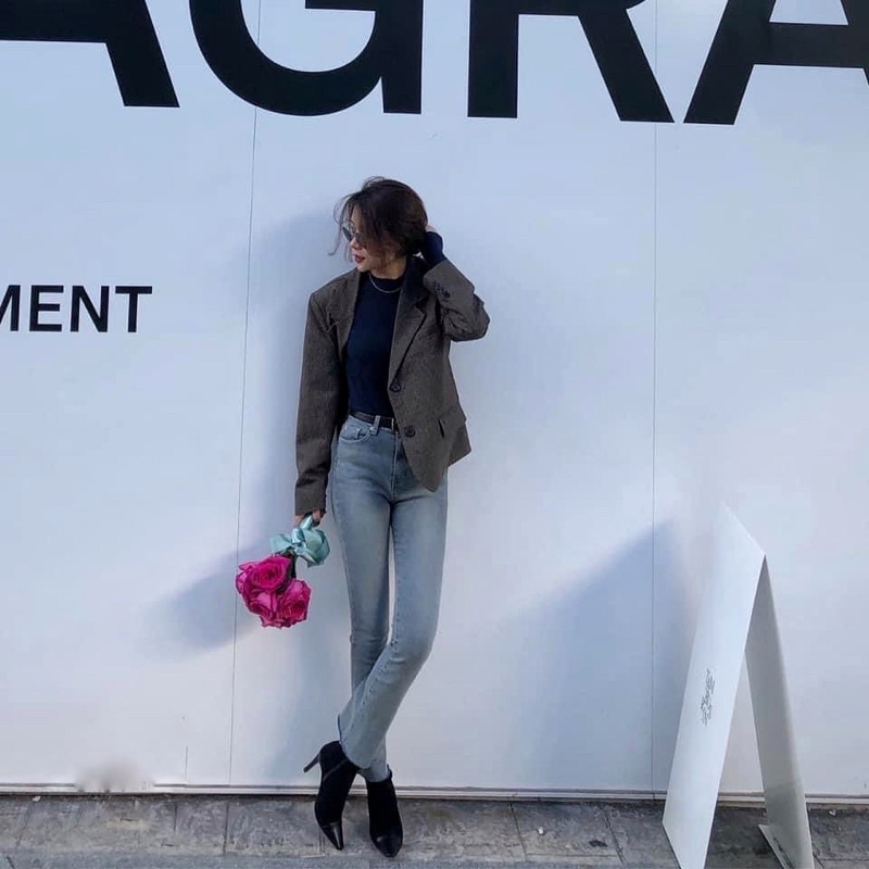 Quần jean lưng cao ống đứng form hàn | BigBuy360 - bigbuy360.vn