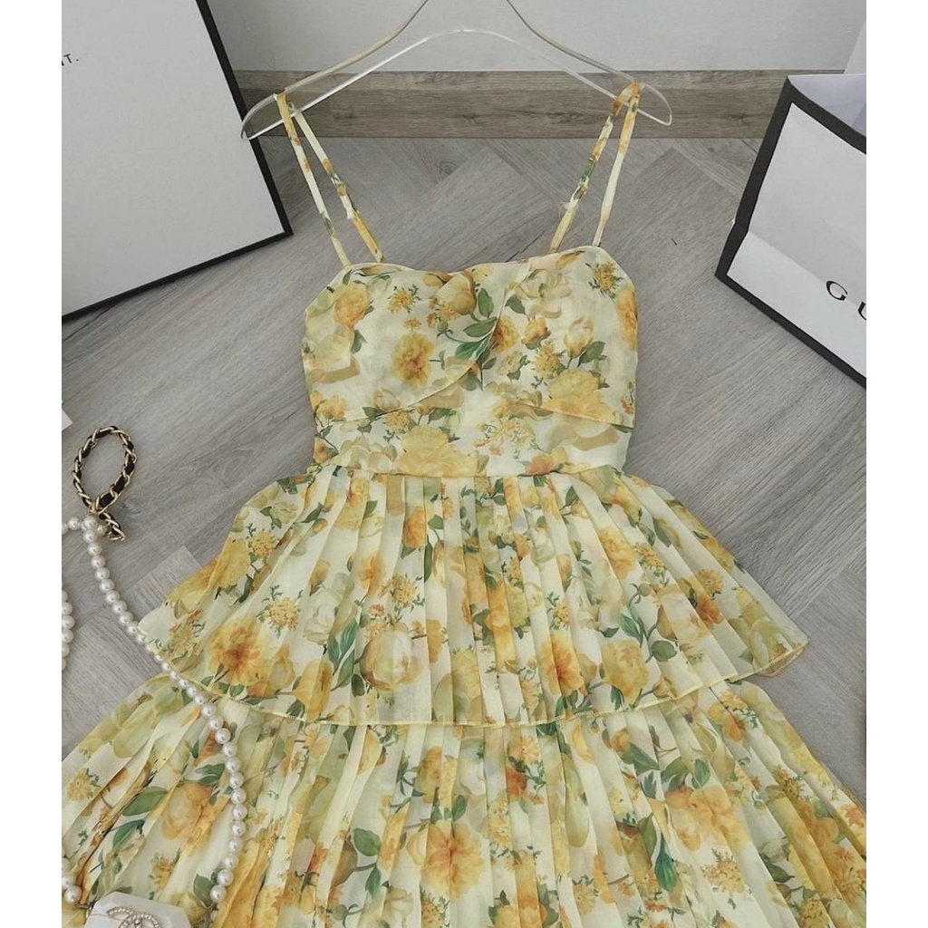 Váy Maxi 2 Dây Hoa Bèo Tầng Dáng Dài