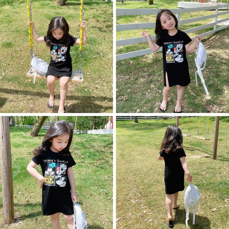 Đầm Thun Dài Tay Ngắn Phong Cách Hàn Quốc Cho Bé Gái