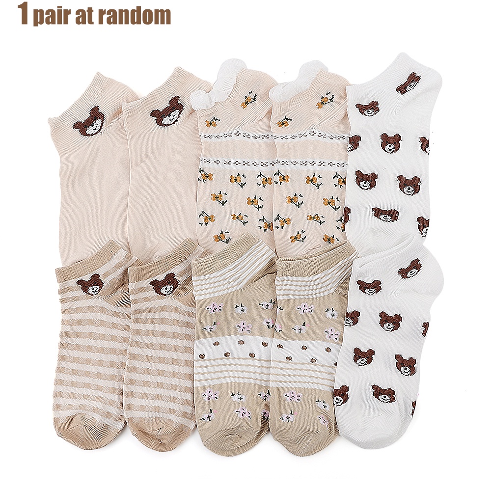 1 Đôi Tất Chân Ngắn In Hình Gấu Dễ Thương