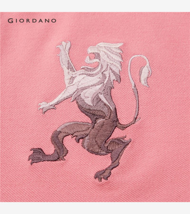 Áo thun polo GIORDANO 01011422 tay ngắn thêu hình sư tử cho nam | BigBuy360 - bigbuy360.vn
