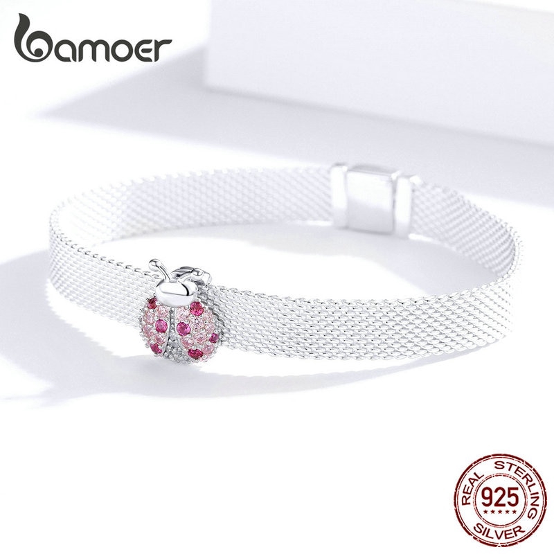 Đồng Hồ Đeo Tay Bamoer bạc 925 Mặt Hình Bọ Rùa Đính Đá Zircon DIY Chính Hãng Dành Cho Nữ SCX104