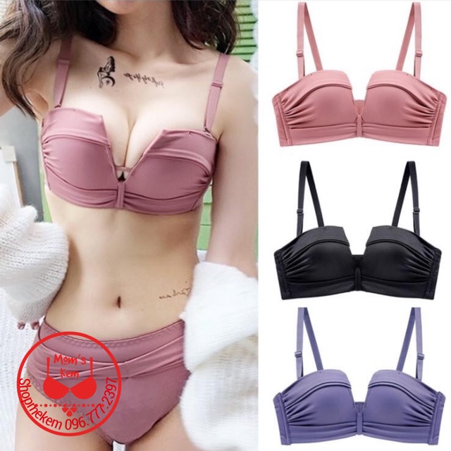 Bộ Đồ Lót Nữ Cúc Ngang Không Gọng Đệm Dày Nâng Ngực Chống Xệ Khe Hình Chữ V Siêu Sexy _ DB6 - S1