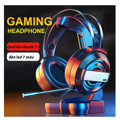 Tai nghe chụp tai máy tính GAMING MC Q9 có đèn LED đổi màu, có mic đàm thoại, headphone chơi game trên laptop, pc