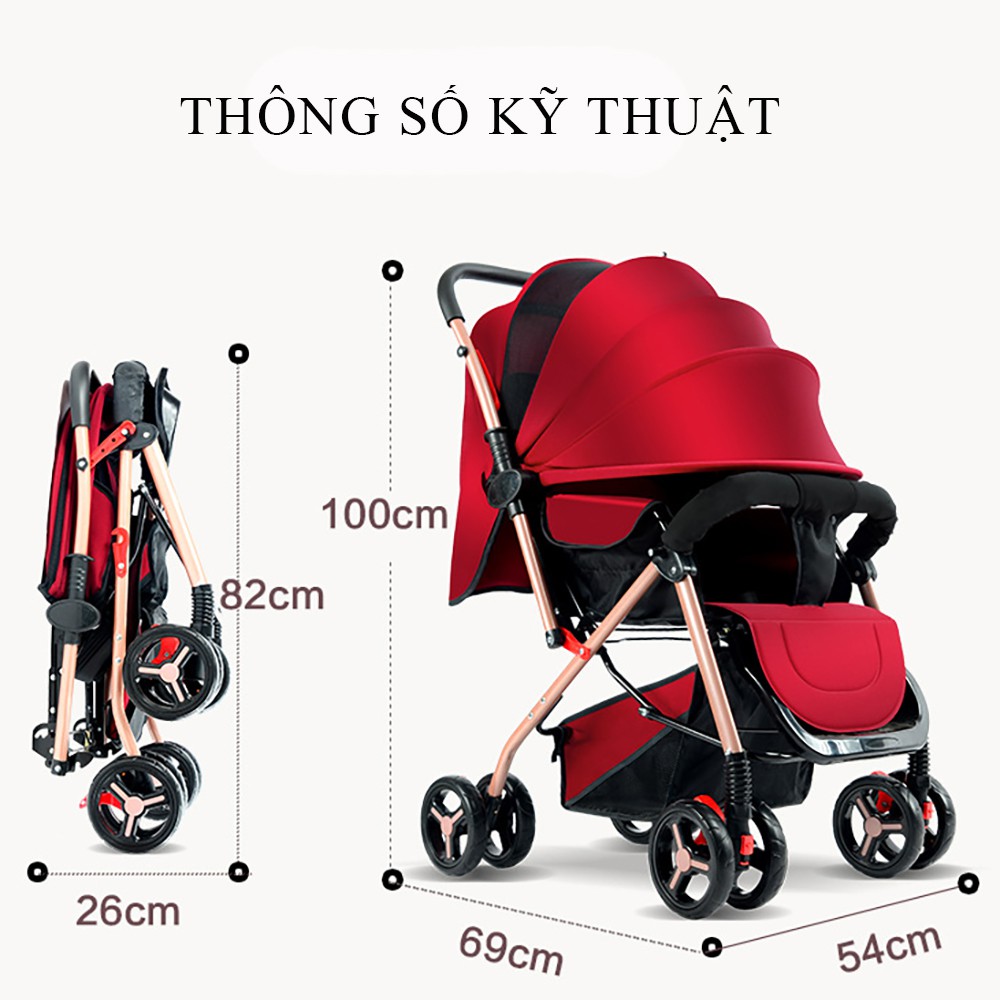 Xe đẩy cho bé, xe đẩy cho em bé 2 chiều 3 tư thế, tặng kèm bộ đồ chơi phát nhạc, bảo hành 1 năm