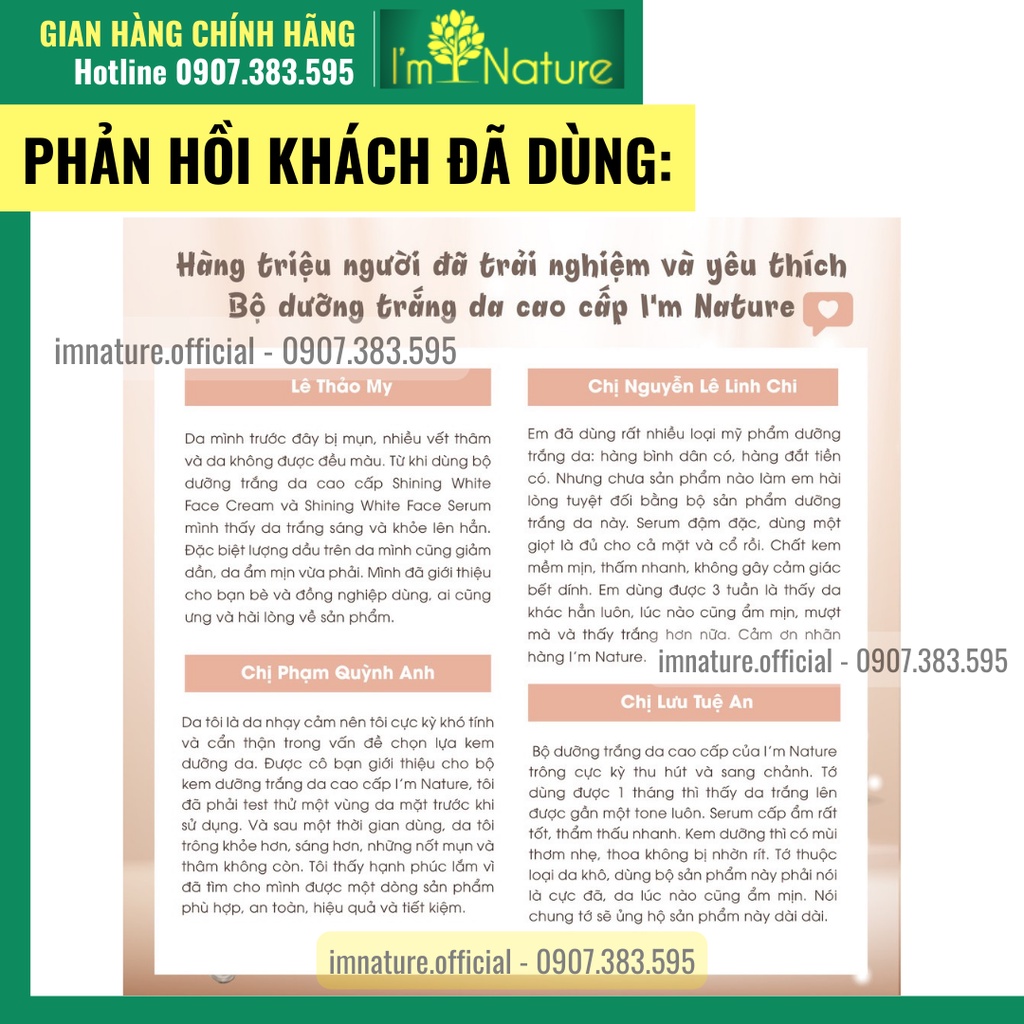 (+Quà) Bộ Kem Dưỡng Trắng Da Cao Cấp I'm Nature Luxury Shining White 60gr