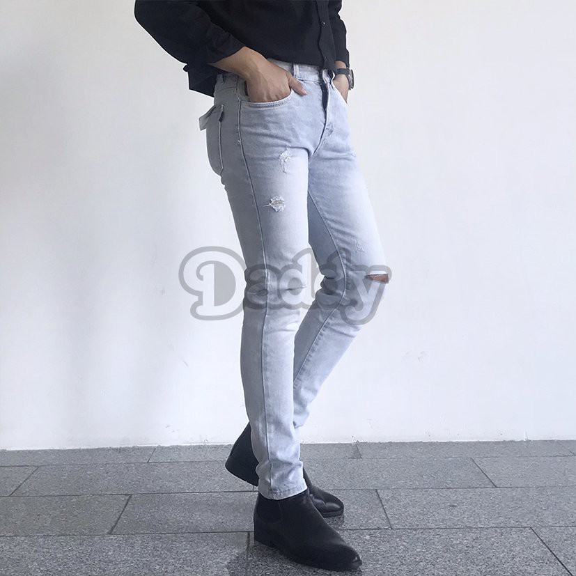Quần Jean Nam Màu Xanh Nhạt ✔️Rách Gối ✔️Cao Cấp ✔️Jean Co Dãn [Freeship] Cam Kết Đổi Trả [#1991] | BigBuy360 - bigbuy360.vn