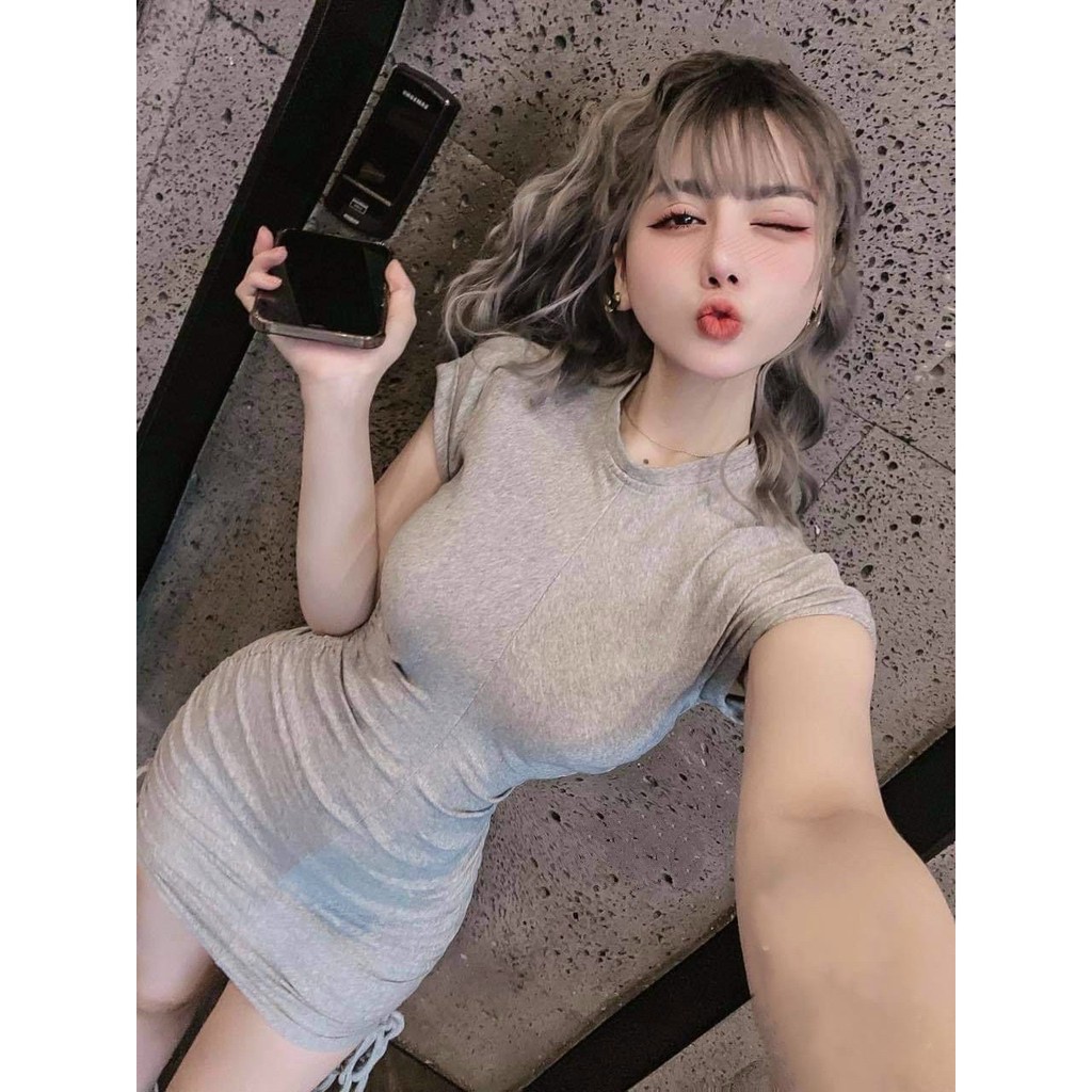 Đầm body cánh dơi rút dây hai bên 3 màu chất thun dày dặn co giãn tốt, váy cánh dơi nữ thun borip MIDORI247