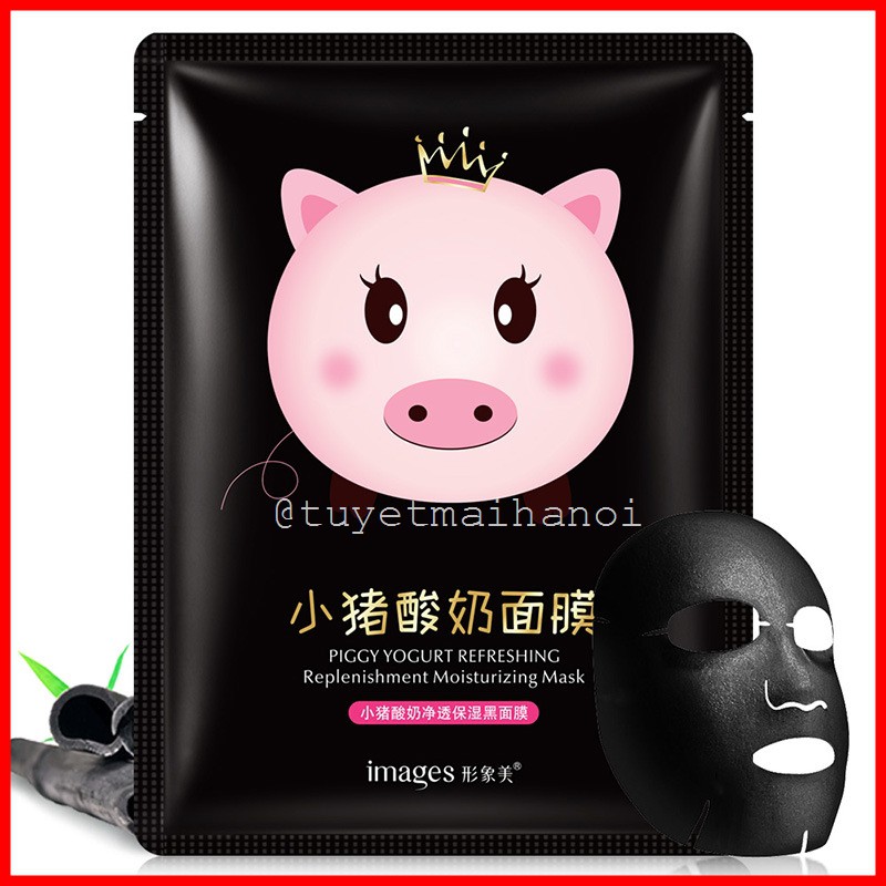 Mặt nạ sữa chua than tre cấp ẩm, trắng da, ngăn ngừa mụn Images Piggy Yogurt Black Mask