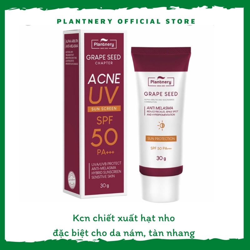 Kem chống nắng hạt nho Plantnery Sunscreen SPF50 PA +++ 30g Thái Lan ,bảo vệ làn da, giảm thâm nám tàn nhang