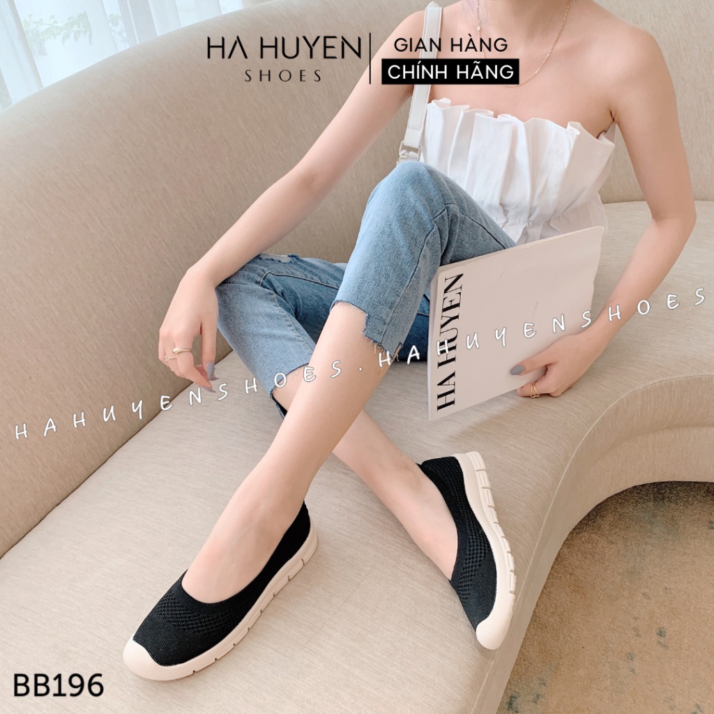 Giày Slip on nữ Hà Huyền Shoes mũi len lỗ đế răng dáng thể thao - BB196