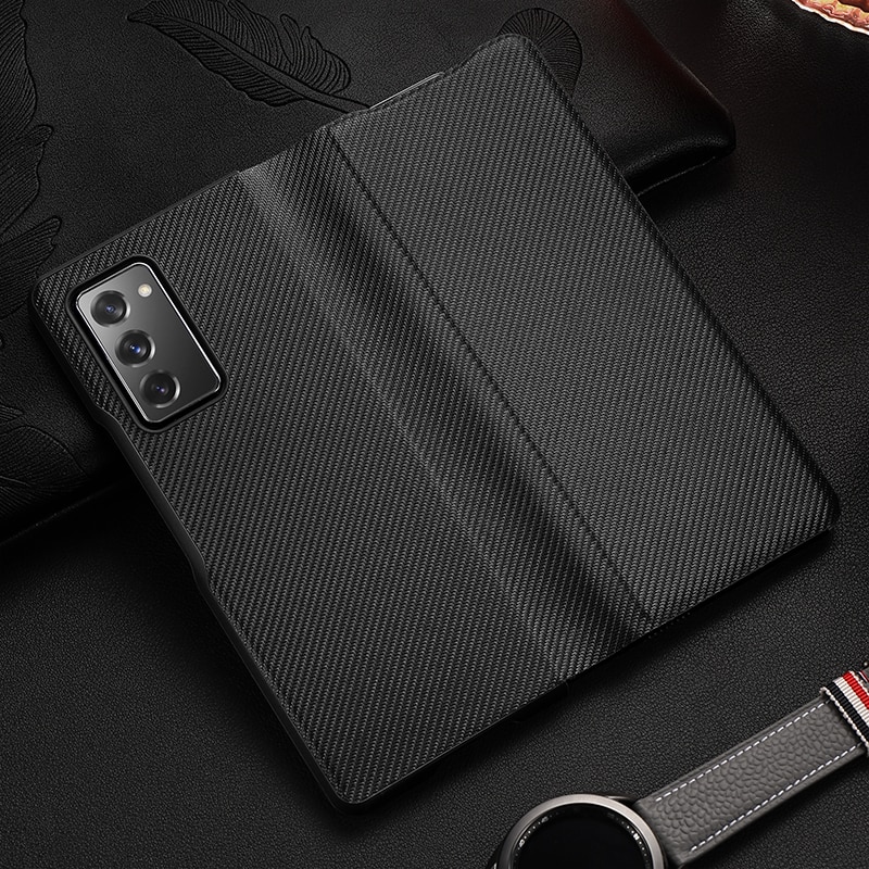 Bao da điện thoại chất liệu PU và sợi carbon có nắp gập cho Samsung Galaxy Z Fold 2 5G