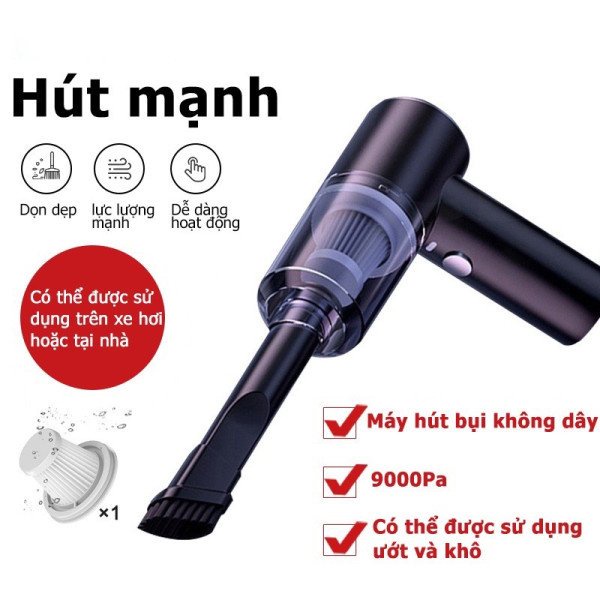 MÁY HÚT BỤI CẦM TAY KHÔNG DÂY MINI HÚT CỰC MẠNH 9000PA - 120W, SẠC USB BẢO HÀNH 1:1