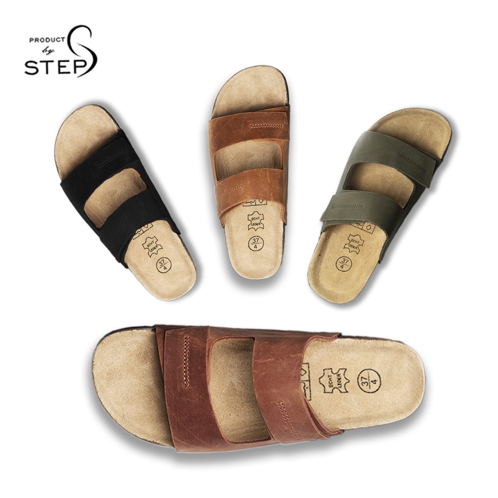 Dép đế trấu Unisex Da quai dập chỉ nổi