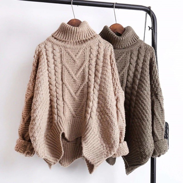 Ulzzang Áo len vặn thừng cổ lọ M083