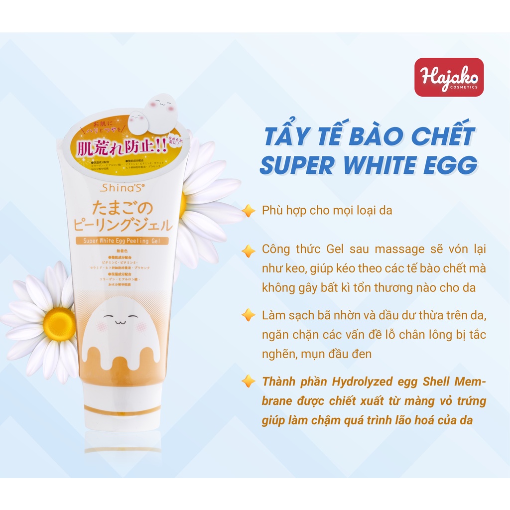 [HÀNG CHÍNH HÃNG]Gel Tẩy Da Chết Trứng Trắng Da Nhật Bản SHINA'S SUPER WHITE EGG PEELING GEL 150G HAJAKO