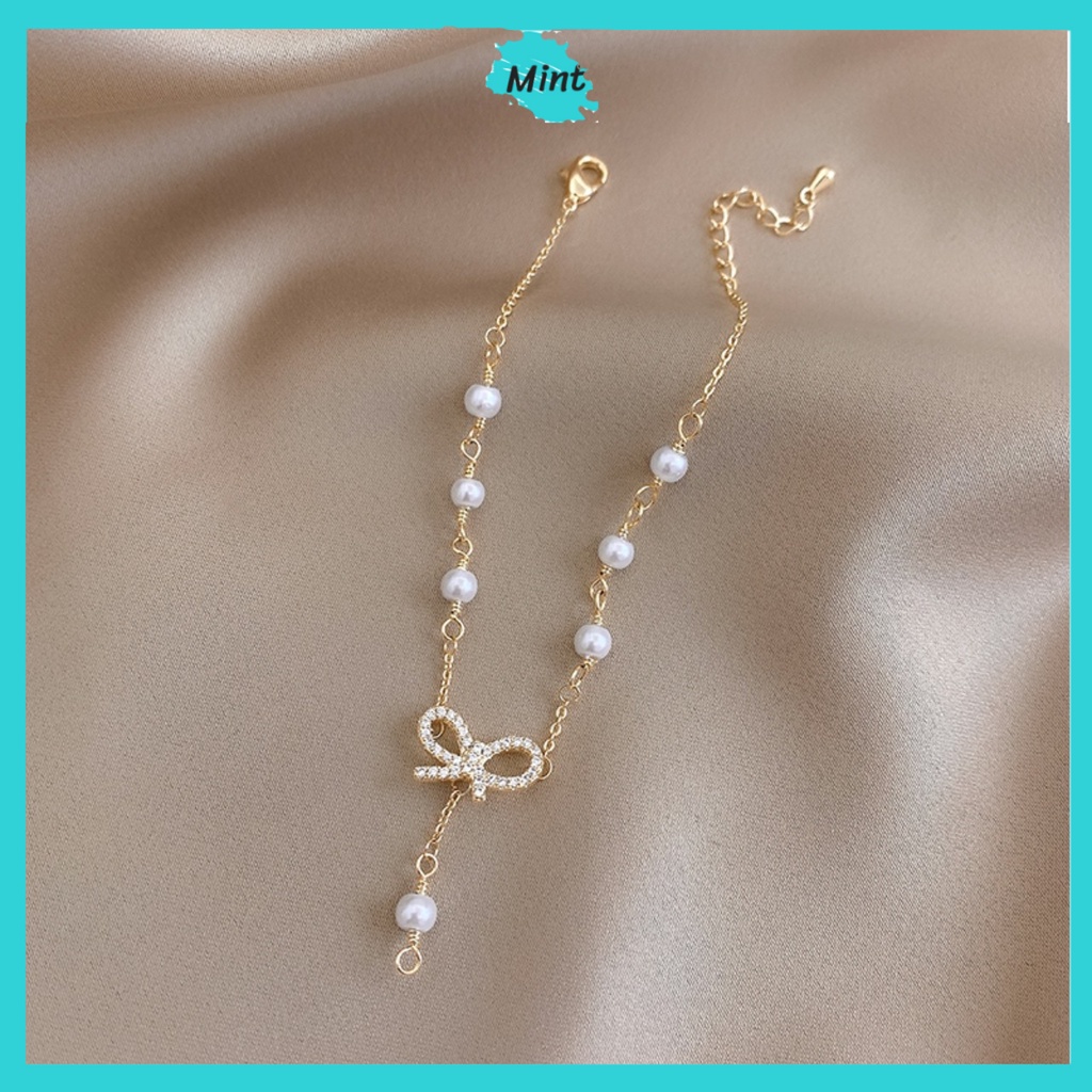 Vòng Tay Ngọc Trai Nhân Tạo ❤️FREESHIP❤️ Lắc Tay Hình Nơ Đính Đá Xinh Đẹp Kiểu Nhẹ Nhàng Thanh Lịch | BigBuy360 - bigbuy360.vn