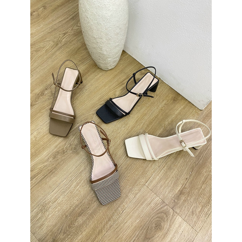 Giày Sandal Gót COLEE Dây Ngang Xéo Sườn Cao 5p VNXK