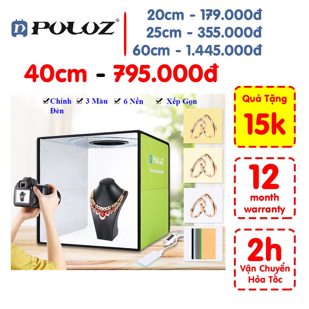 Hộp chụp ảnh sản phẩm Puluz 40cm Có 2 thanh đèn led 64 bóng siêu sáng Tiết kiệm không gian Livestream Puluz Việt Nam
