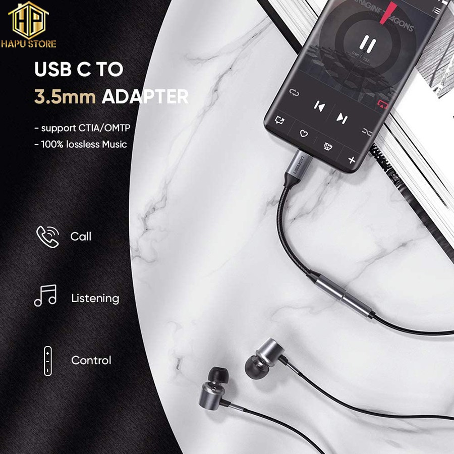 Cáp chuyển USB Type C to 3.5mm Ugreen 30632 dài 10cm chính hãng - Hapustore