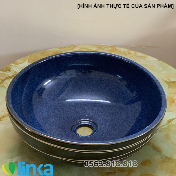 Chậu rửa lavabo gốm sứ nghệ thuật LINKA LI-LAV00116 – Họa tiết viền trắng xoắn ốc hiện đại