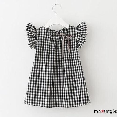 Đầm Kẻ Sọc Ca Rô Phối Nơ Đáng Yêu Cho Bé Gái
