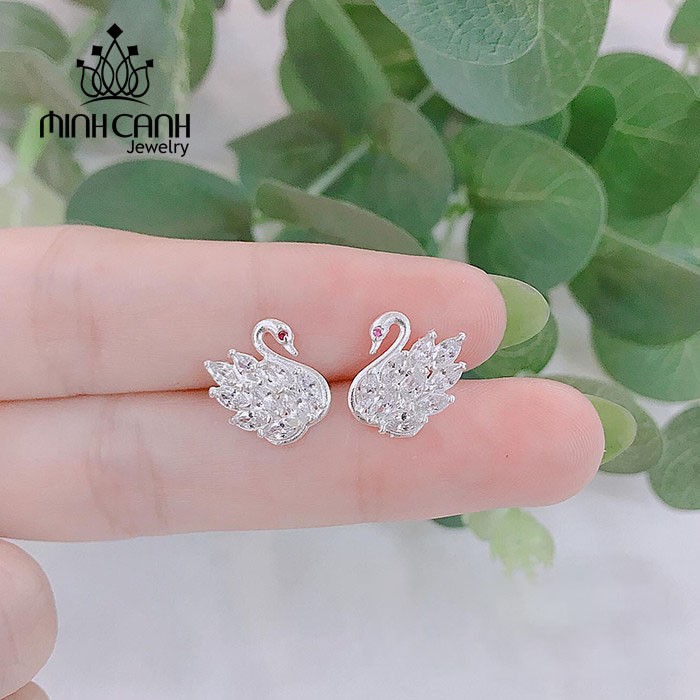 Khuyên Tai Thiên Nga Bạc Ta Đính Đá - Minh Canh Jewelry