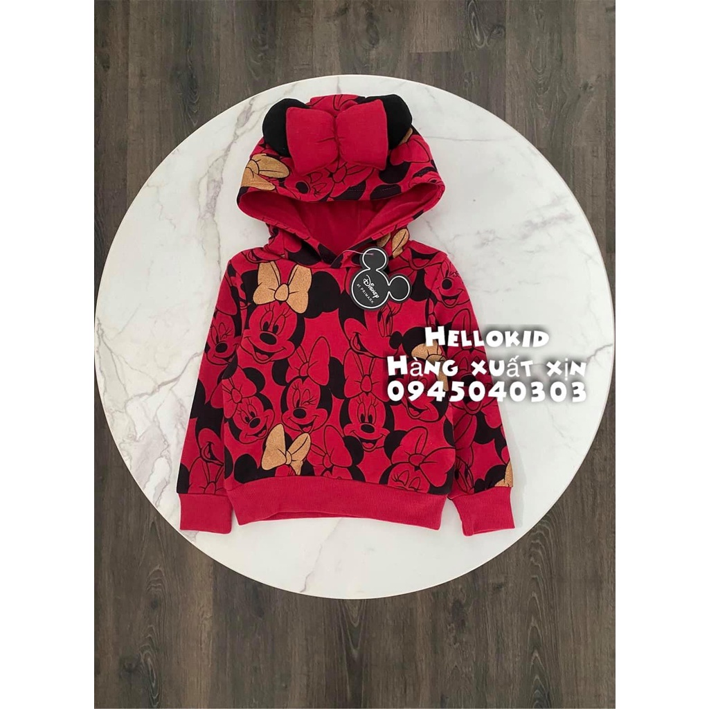 Áo nỉ hoodie đỏ nhiều hình minnie (form bé)