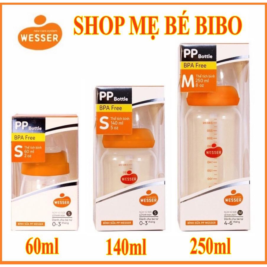 [mẫu mới] COMBO 3 BÌNH SỮA WESSER CỔ HẸP 60ML-140ML-240ML