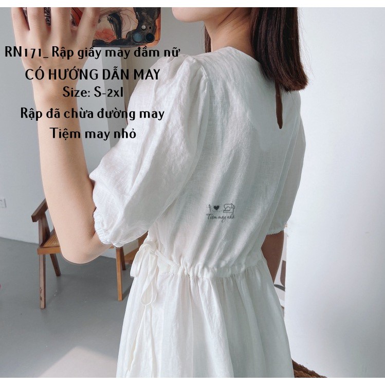 RN171_Rập giấy may đầm xuông rút eo nữ