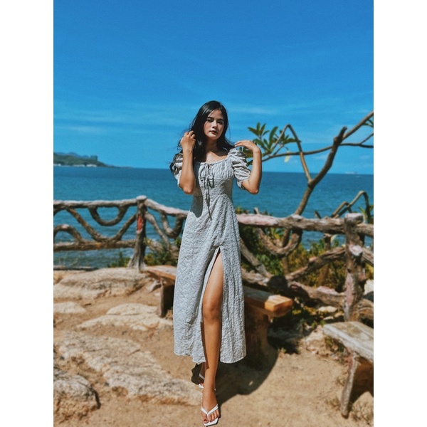 Đầm dài xẻ tà tay phồng kiểu đồng quê nước Pháp - MEMOIRE DRESS