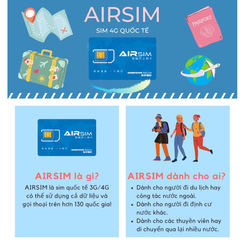 AIRSIM  - 130 NƯỚC VỚI 1 SIM - TÁI SỬ DỤNG