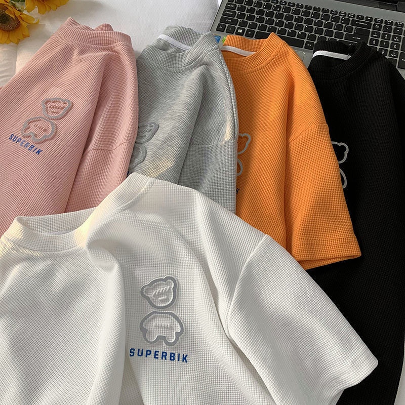Áo Thun nữ tay ngắn áo phông nữ đẹp form rộng tay lỡ unisex Waffle Dáng Rộng Tay Ngắn In Hình Gấu Ba Chiều Màu Hồng Dễ Phối Đồ Thời Trang Cho Nữ 2022