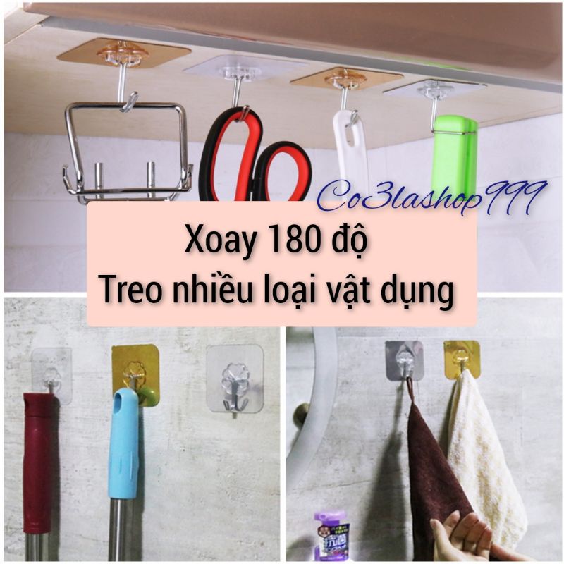 VỈ 3 Móc sắt màu, trong suốt dán tường gạch men siêu dính treo vật dụng gia đình