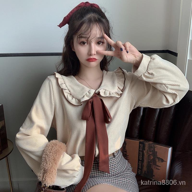 Áo sơ mi tay dài phong cách retro thời trang xuân thu mới cho nữ