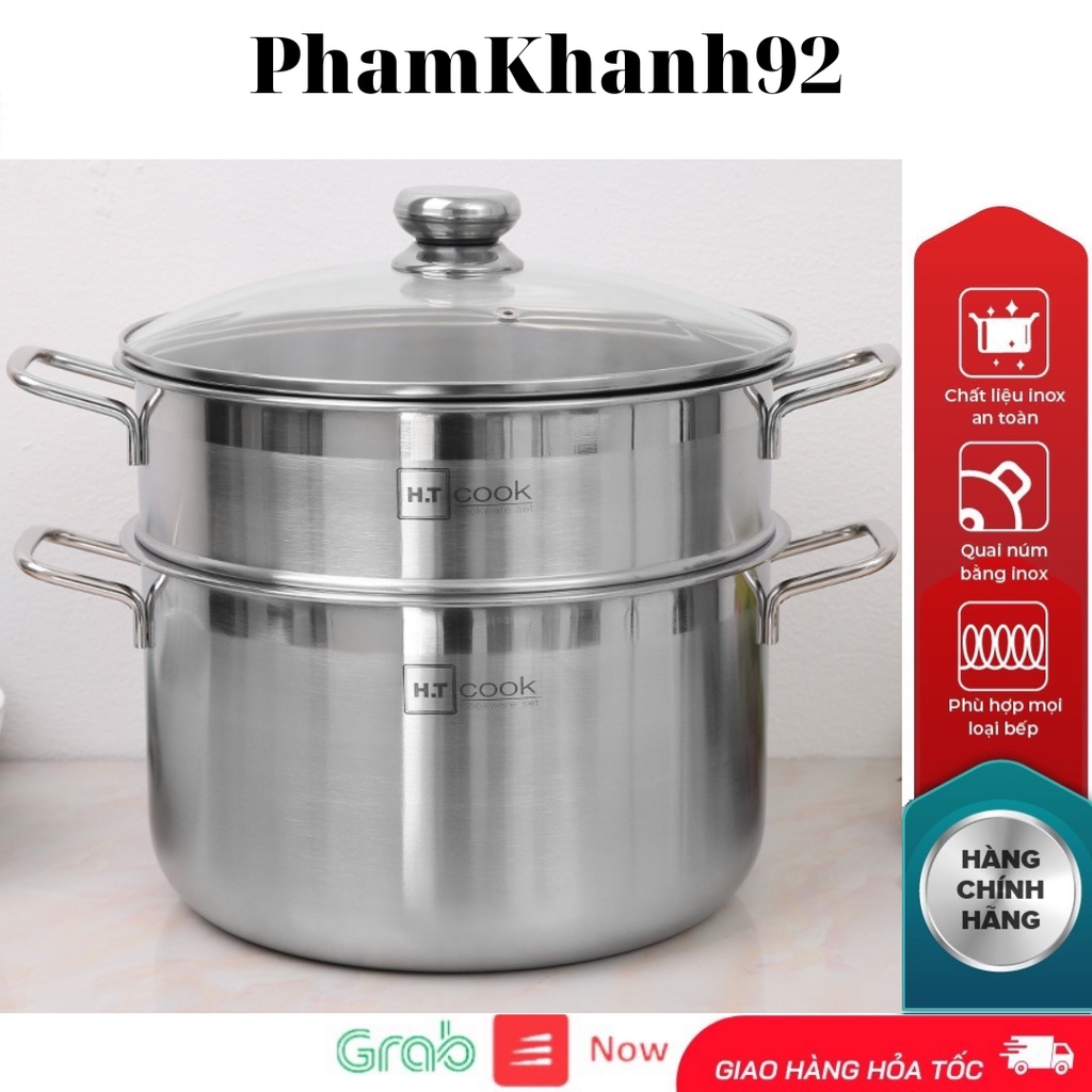 Bộ Nồi Xửng Hấp inox 430 Bếp Từ 1 Đáy Nắp Kính