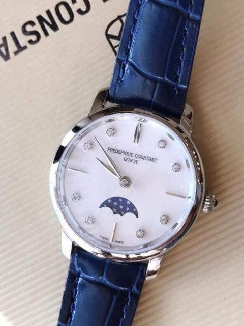 Đồng hồ nữ Frederique Constant dáng moonphase xanh sang chảnh