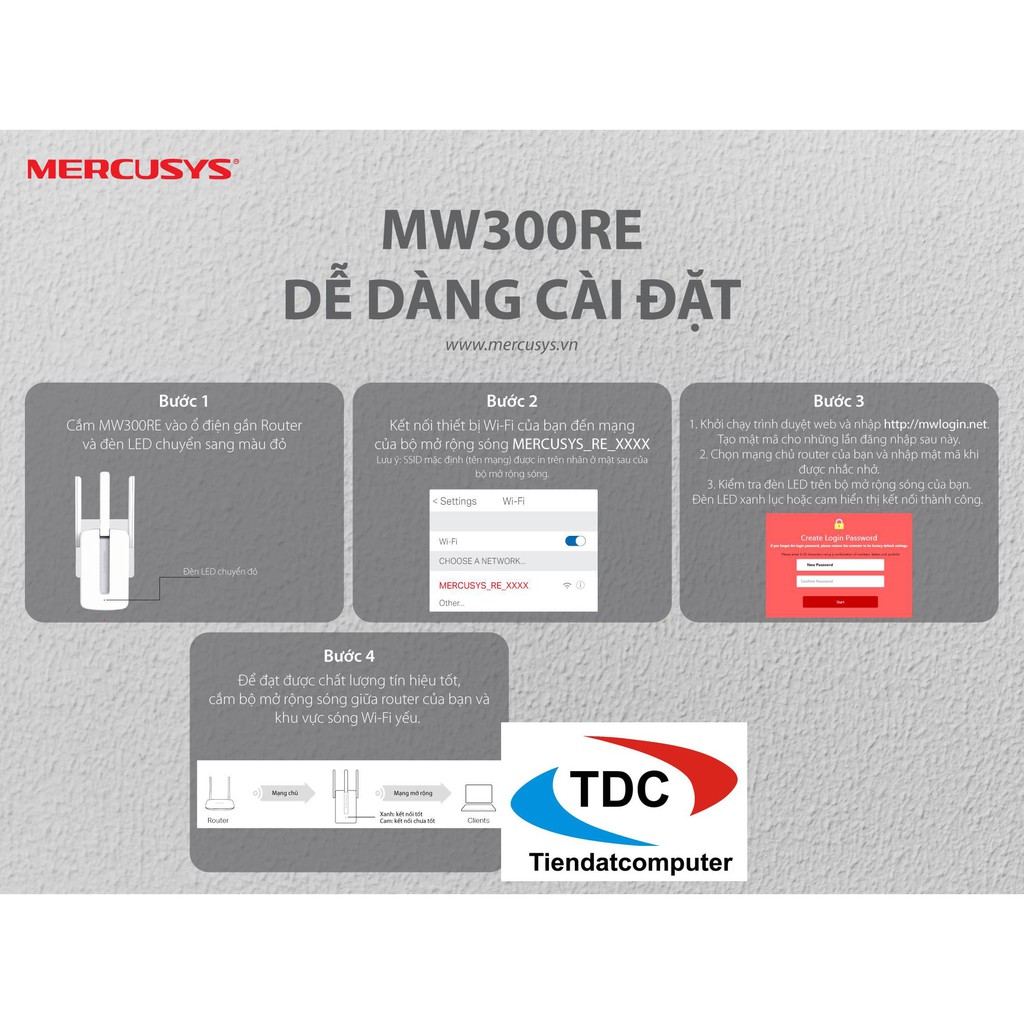 Bộ Kích Sóng Wifi 3 râu cực mạnh Mercusys MW300RE Tốc Độ 300Mbps - Mới 100% Bảo Hành 2 Năm 1 Đổi 1 | BigBuy360 - bigbuy360.vn