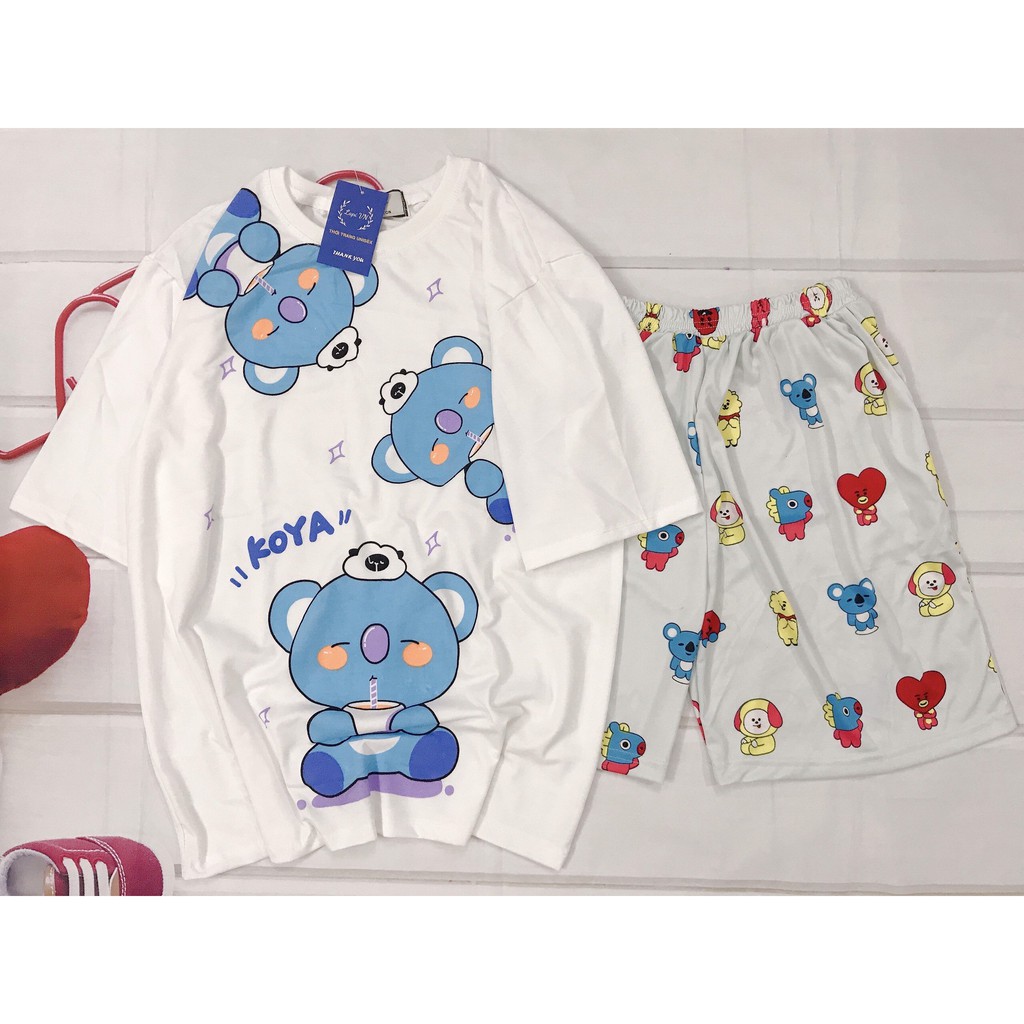 Set Đồ Bộ Gấu Teddy cartoon 3D Cute DB07-Lapi VN Áo+ Quần Đùi Vải Thun Cotton Thoáng Mát, Freesize Đến 70kg