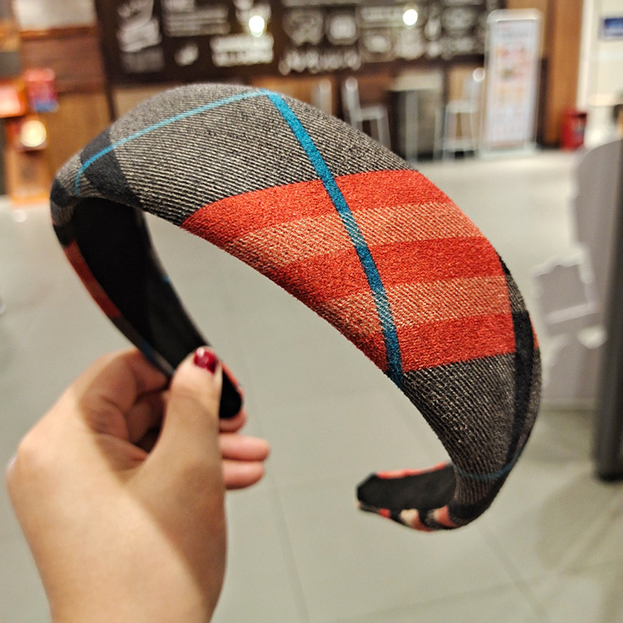 Korean Velvet Plaid Printing Headband Wide-brimmed Fashion Retro Hairband Woman Hair Accessories