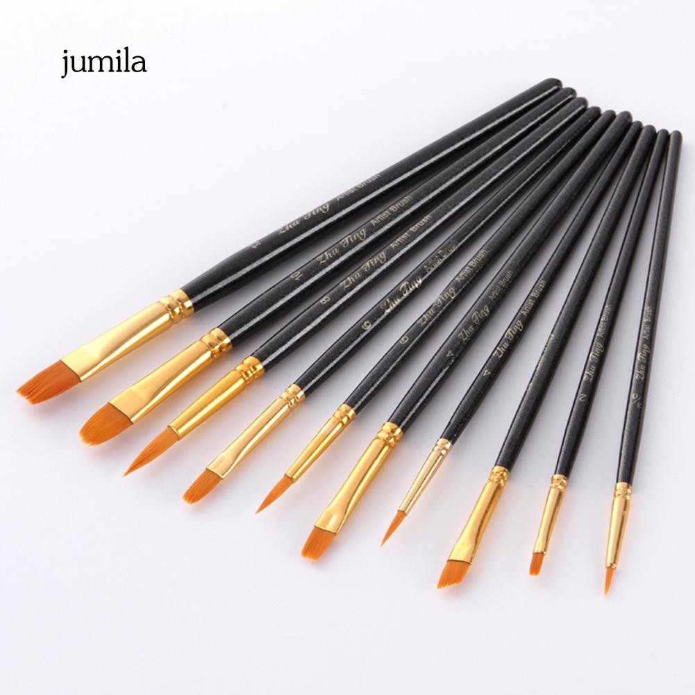 Set 10 cọ vẽ tranh nước sơn dầu cán gỗ cao cấp chất lượng cao