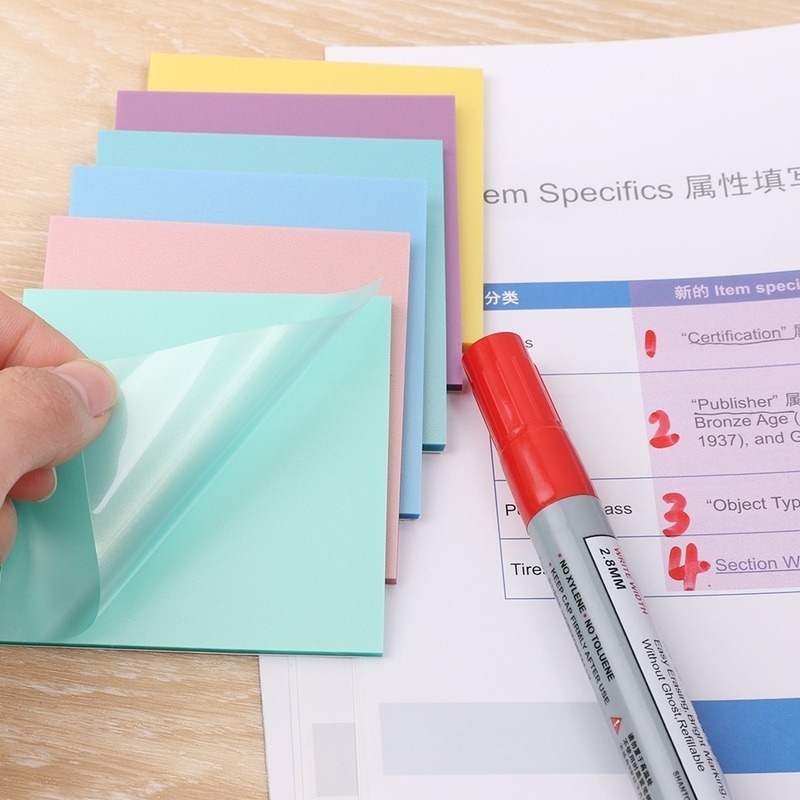 Bộ 50 Miếng Giấy Note Dán Ghi Chú Tự Dính Chống Thấm Nước Màu Trong Suốt Cho Học Sinh/Văn Phòng